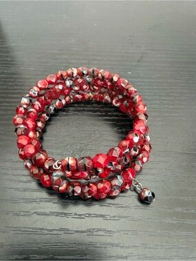 Handcrafted Red Beaded Coil Bracelet - Women Jewelry
